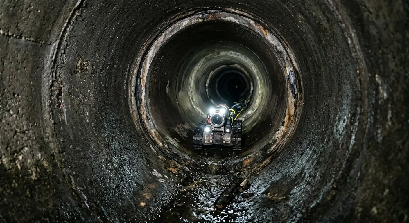 Robotic sewer camera inspecting pipe interior for Sewer Line Cleaning in Rathdrum